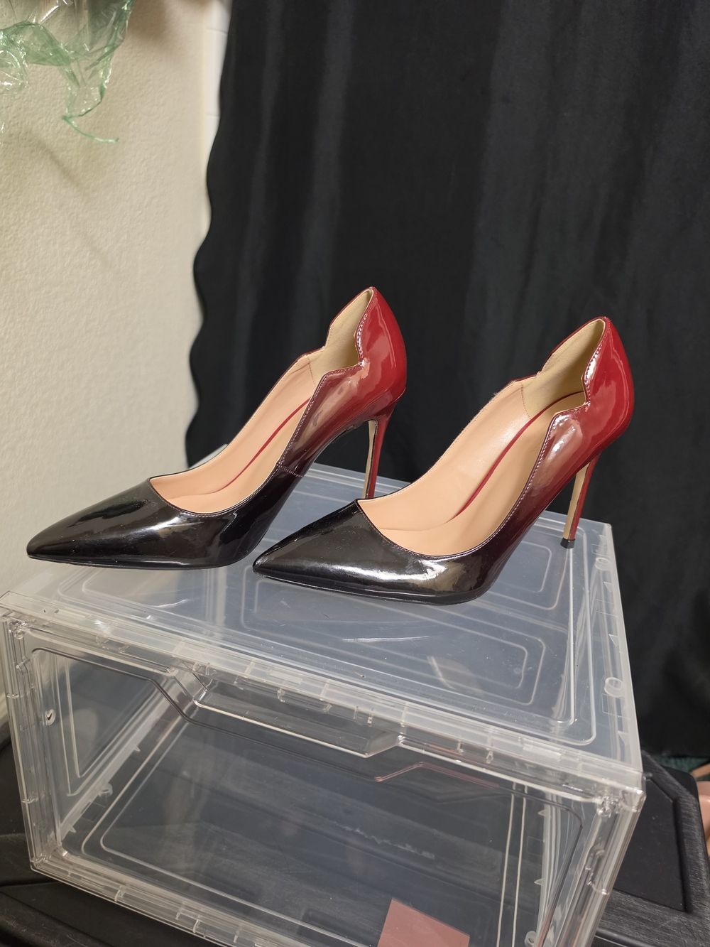 Elegant Two-Tone Red & Black Patent Stiletto Pumps - Women